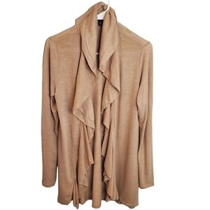 Gramercy 22 Brown Airy Lightweight, Open Front Cowl Frill Style Blouse Medium